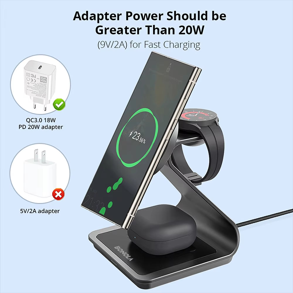 Magnetic 3 in 1 Wireless Charger Station for Samsung S24 Ultra/S25/26 Fast Charging Stand for Galaxy Watch 8/7/6/Earbuds