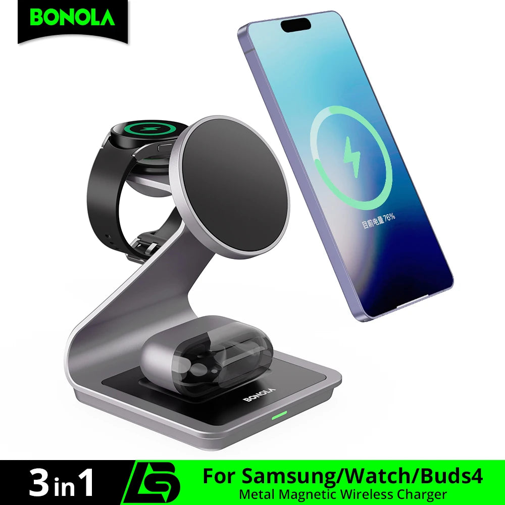 Magnetic 3 in 1 Wireless Charger Station for Samsung S24 Ultra/S25/26 Fast Charging Stand for Galaxy Watch 8/7/6/Earbuds