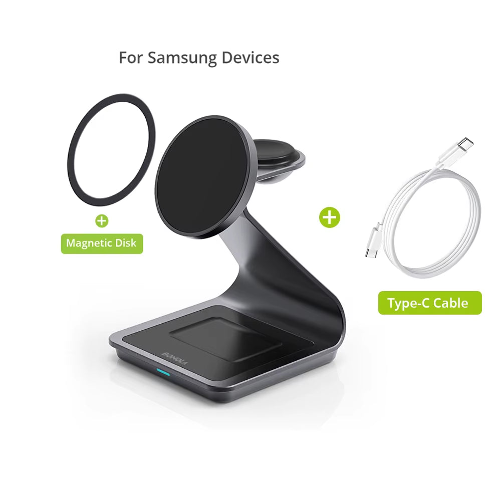 Magnetic 3 in 1 Wireless Charger Station for Samsung S24 Ultra/S25/26 Fast Charging Stand for Galaxy Watch 8/7/6/Earbuds