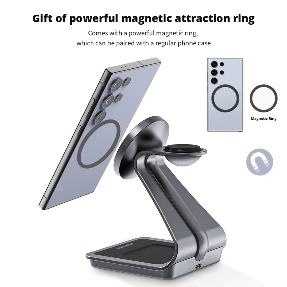Magnetic 3 in 1 Wireless Charger Station for Samsung S24 Ultra/S25/26 Fast Charging Stand for Galaxy Watch 8/7/6/Earbuds